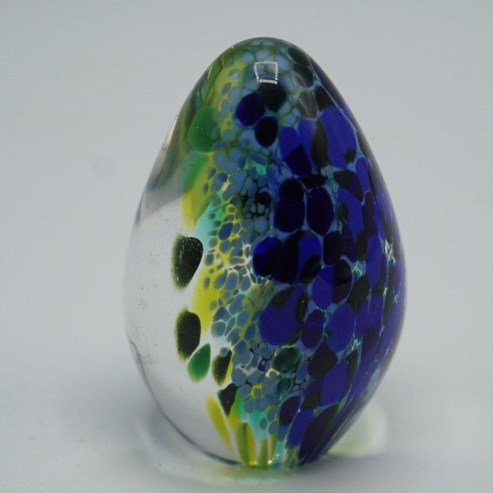 Glass‎ Eye Studio Multicolor Iridescent Egg Shape Paperweight GES 2010